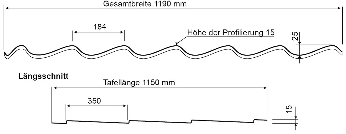 Lichtelement für Pfannenblech Szafir im Profil 350/15. Klar/bläulich mit 3 Pfannenreihen.