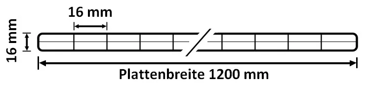 Querschnitt der Stegplatte Polycarbonat 16 mm - klar - Breite 1200 mm