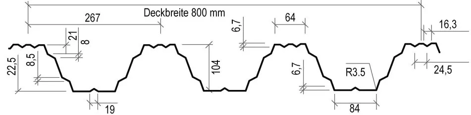 Querschnitt des Hochprofil Trapezblech TP104