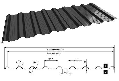 Trapezblech kaufen im Profil T-18DR - ideal als Dachprofil
