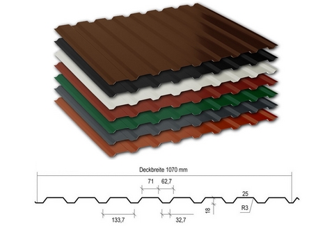 Trapezblech als Wandblech im Profil WP18 - Nutzbreite 1100 mm - Profilhöhe 18 mm - ideal als Wandverkleidung - hier in neun Farben
