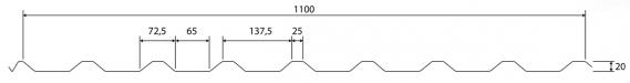 Querschnitt unserer Trapezblech 2. Wahl im Profil W-20/1100