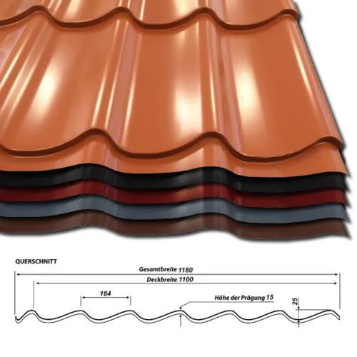 Pfannenblech Szafir 350/15 in unterschiedlichen Farben, Jetzt in 0,63 mm Materialstärke