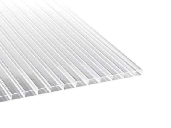 Hochwertige Stegplatte Acryl 16/32 mm - klar - Breite 980 mm für den Terrassendach-Bau. Sie bietet eine hohe Brillanz und ist UV-beständig.