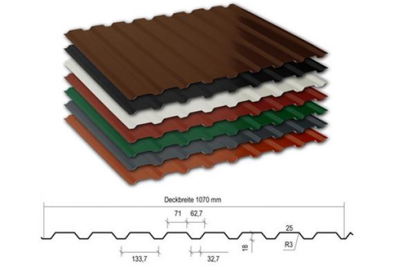 Wandblech WP18 in 7 unterschiedlichen Farben mit Querschnitt