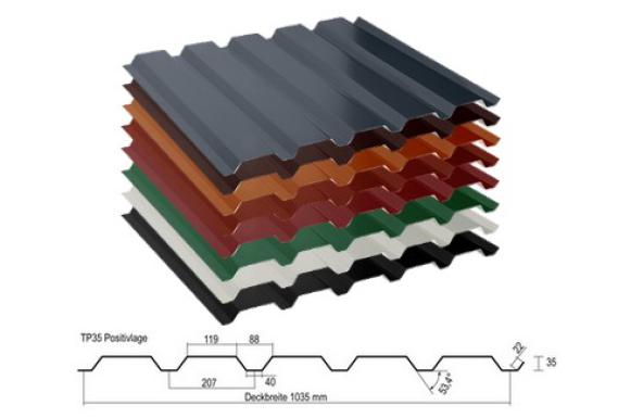 Wandblech WP35 in verschiedenen Farben mit Querschnitt