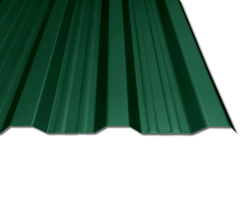 Trapezblech mit 25 µm Beschichtung in RAL6005 Moosgrün - ideal als Dacheindeckung, aber auch Wandverkleidung geeignet