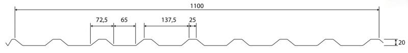 Querschnitt unserer Trapezblech 2. Wahl im Profil W-20/1100