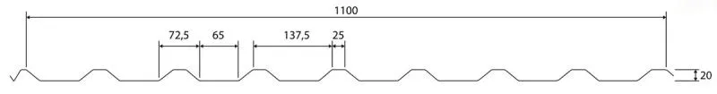 Querschnitt unserer Trapezblech 2. Wahl im Profil W-20/1100 Querschnitt unserer Trapezblech 2. Wahl im Profil W-20/1100