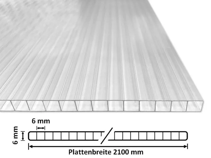 Stegplatte PC 6mm Klar 2100 mit Querschnitt Stegplatte PC 6mm Klar 2100 mit Querschnitt