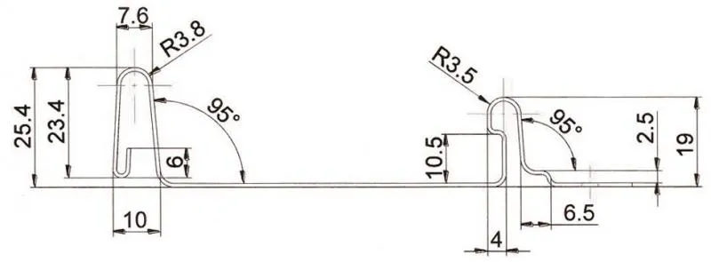 Querschnitt des FixClick 25 Profils mit glatter Oberfläche Querschnitt des FixClick 25 Profils mit glatter Oberfläche