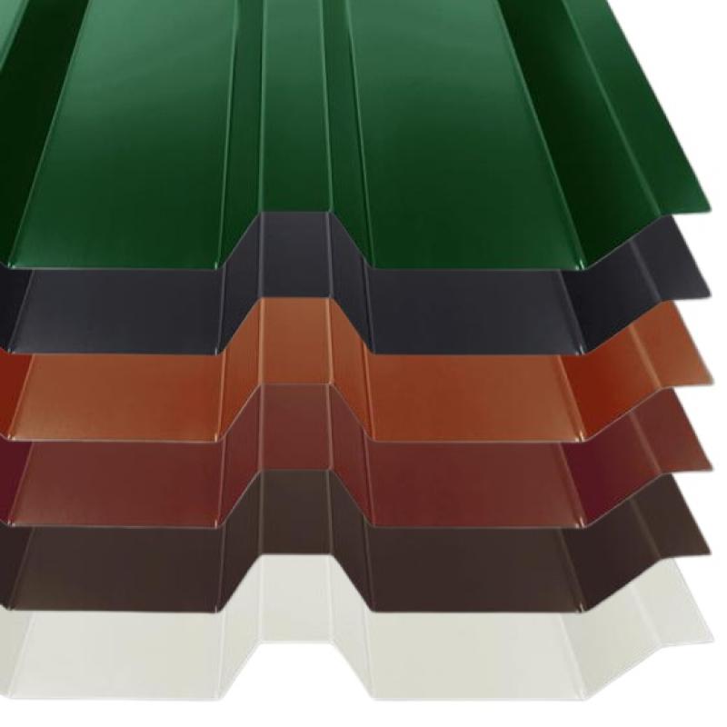 Trapezblech TP35 in der Materialstärke 0,50 mm und allen verfügbaren Farben für dieses Dachblech.