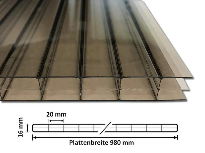 Stegdreifachplatte_Polycarbonat_16mm_bronze_mit_Querschnitt_980mm Stegdreifachplatte_Polycarbonat_16mm_bronze_mit_Querschnitt_980mm