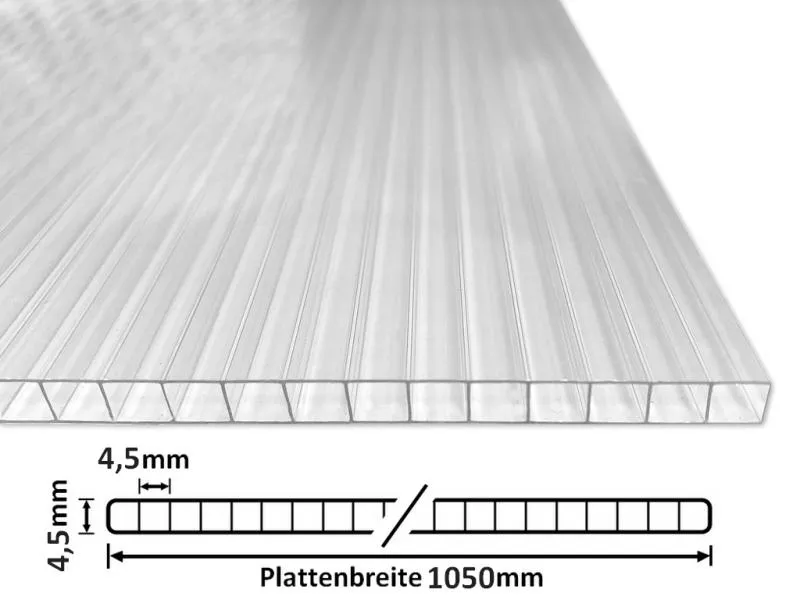 Stegplatte PC 4,5mm 1050 Klar mit Querschnitt Stegplatte PC 4,5mm 1050 Klar mit Querschnitt