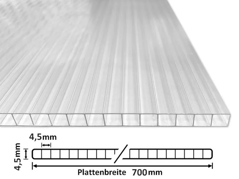 Stegplatte PC 4,5mm 700 Klar mit Querschnitt Stegplatte PC 4,5mm 700 Klar mit Querschnitt