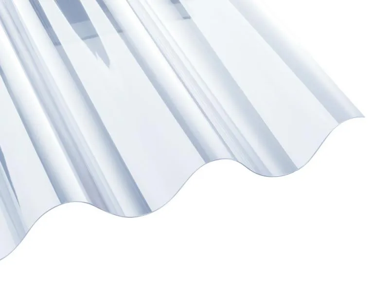 Lichtplatte aus PVC im Profil 155/51 mit 5 Wellen (auch 155-51 P5). Hier in der Stärke von 1,2 mm. Klar mit einem leichten Blauschimmer.