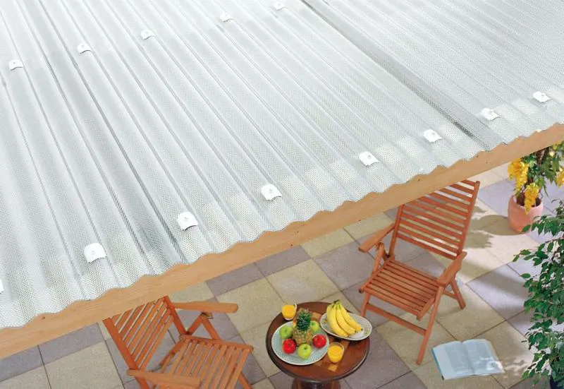 Terrassendach mit Lichtplatt Polycarbonat 76/18 Sinus 2,8 mm Wabe - klar