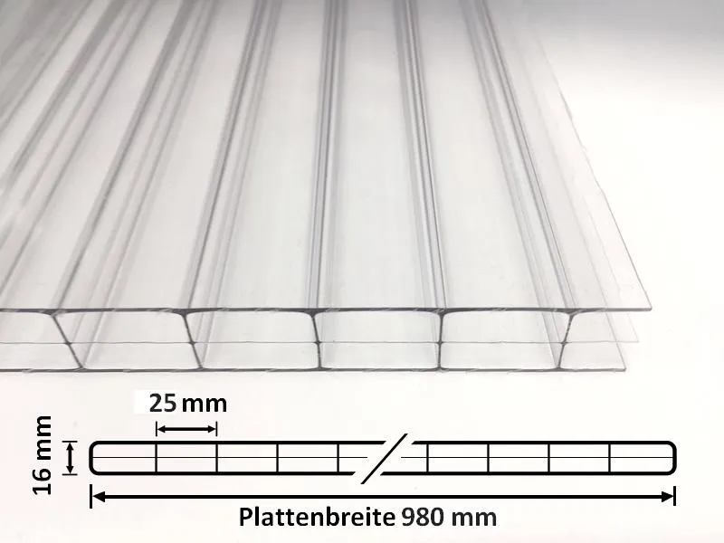 Stegplatte PC Eco 16mm Klar mit Querschnitt Stegplatte PC Eco 16mm Klar mit Querschnitt
