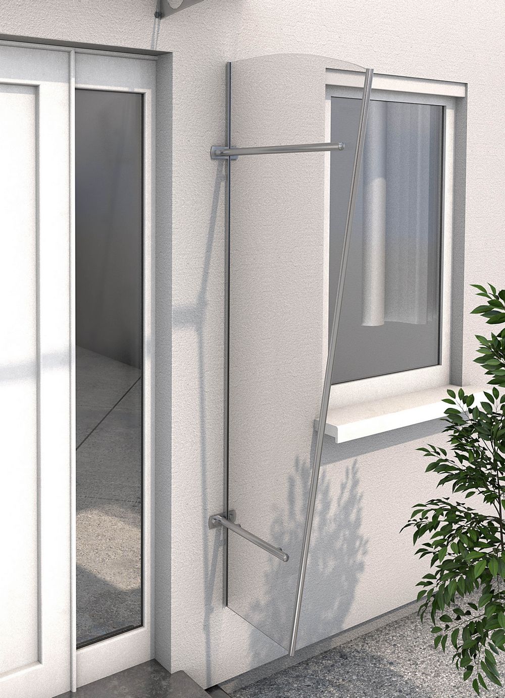 Abdeckung Acryl Gutta Vordach Pultvordach PT//ET Breite 200cm Träger Edelstahl