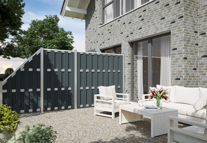 Sichtschutzzaun Gartenzaun Lamellenzaun DALIAN Holzoptik WPC