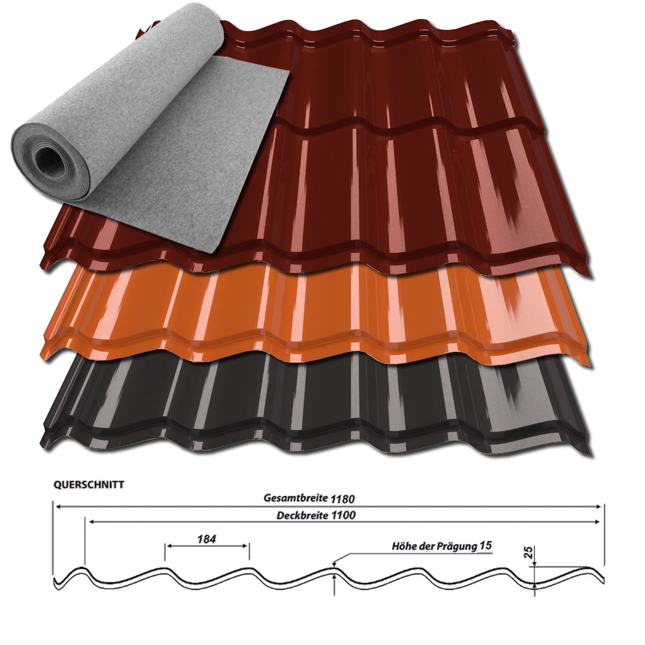 16,98 €//m² Pfannenblech Dachplatten Vliesbeschichtung Tropfschutz 0,5mm 1.Wahl